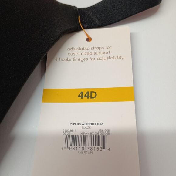 Joyspun Plus Wirefree Full Coverage Bra Women's Size 44D Black Smooth Wings - Picture 3 of 5